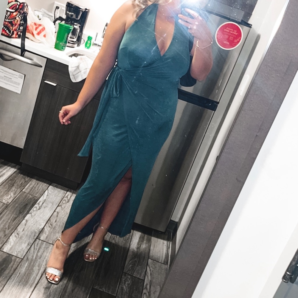Emerald Shimmer Wrap Dress